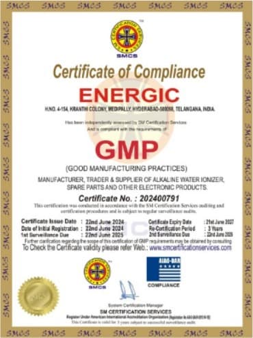 Energic GMP certificate — Good Manufacturing Practices