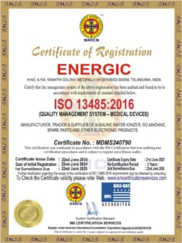Energic ISO 13485:2016 certificate — Medical Devices QMS
