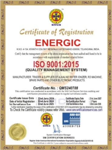 Energic ISO 9001:2015 certificate — Quality Management